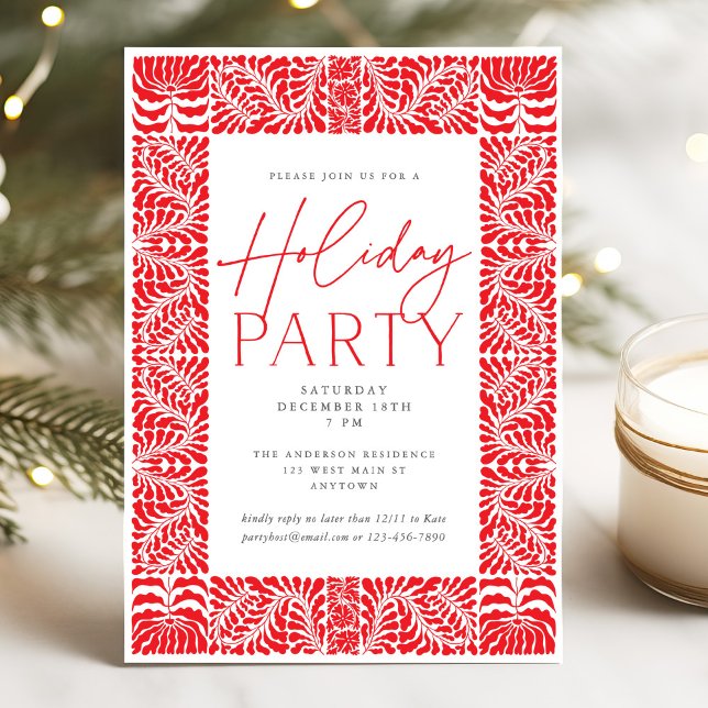 Julfesten Red Elegant Arts & Crafts Stil Inbjudningar (Skapare uppladdad)