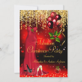 Julfesten Red Glitter Guld Inbjudningar