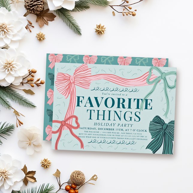 Julfesten Red Grönt Bow Grönt Favorite Sak Inbjudningar (Skapare uppladdad)