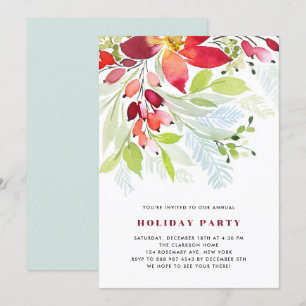 Julfesten Red Watercolor jul Flowers Inbjudningar