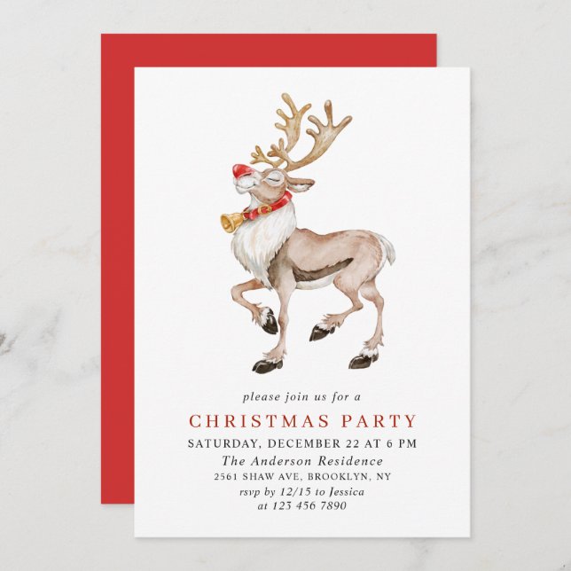 Julfesten Rener i Tecknaden Cute Jul Inbjudningar (Fram/baksida)