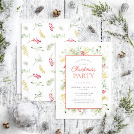 Julfesten Rustic Guld Winter Greenery Inbjudningar