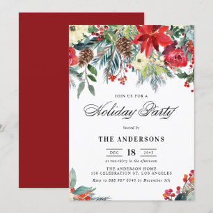 Julfesten Rustic Watercolor Poinsettia Garland Inbjudningar