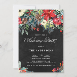 Julfesten Rustic Watercolor Poinsettia Garland Inbjudningar