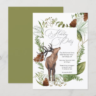 Julfesten Rustic Watercolor Woodland Reindeer Inbjudningar