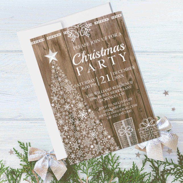 Julfesten Rustic Wood Julgran Gifts Inbjudningar ( SWEET RUSTIC BARNWOOD CHRISTMAS TREE HOLIDAY PARTY INVITATION)