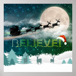 Julfesten Santa Hat Reindeer Sleigh Poster