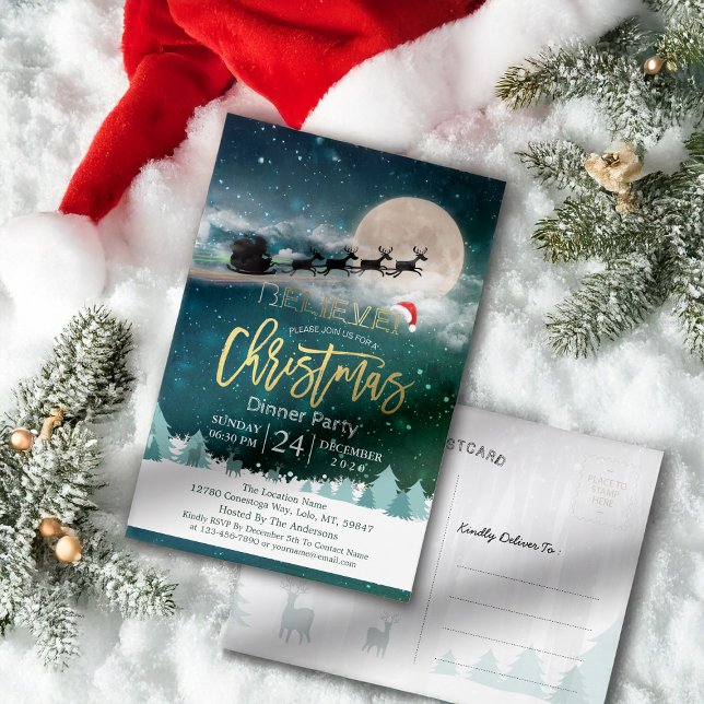 Julfesten Santa Hat Reindeer Sleigh Vykort (Skapare uppladdad)