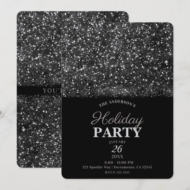 Julfesten Silver Glitter mousserande Ljus Inbjudningar (Fram/baksida)