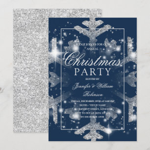 Julfesten Silver Navy Snowflake Julafton Inbjudningar