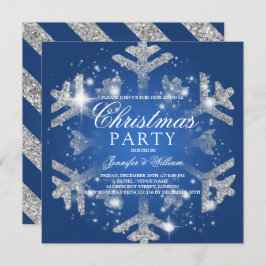 Julfesten Silver och Blue Glitter Snowflake Julaft Inbjudningar