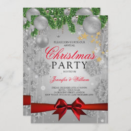 Julfesten Silver & Red Glam jul Inbjudningar