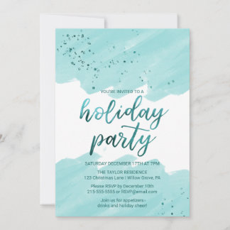 Julfesten Teal Watercolor Inbjudningar