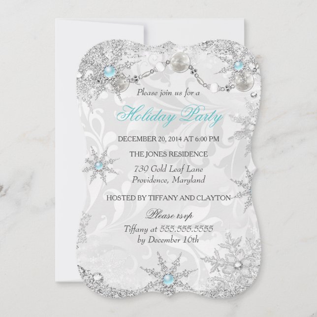 Julfesten Teal Winter Wonderland Damask Inbjudningar (Framsida)