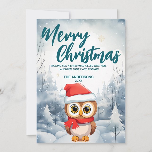 Julfesten UGGLA God jul träd snö Julkort (Framsida)