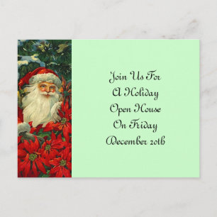 Julfesten Vintage av vykort: Santa & Poinsettias Inbjudan Vykort