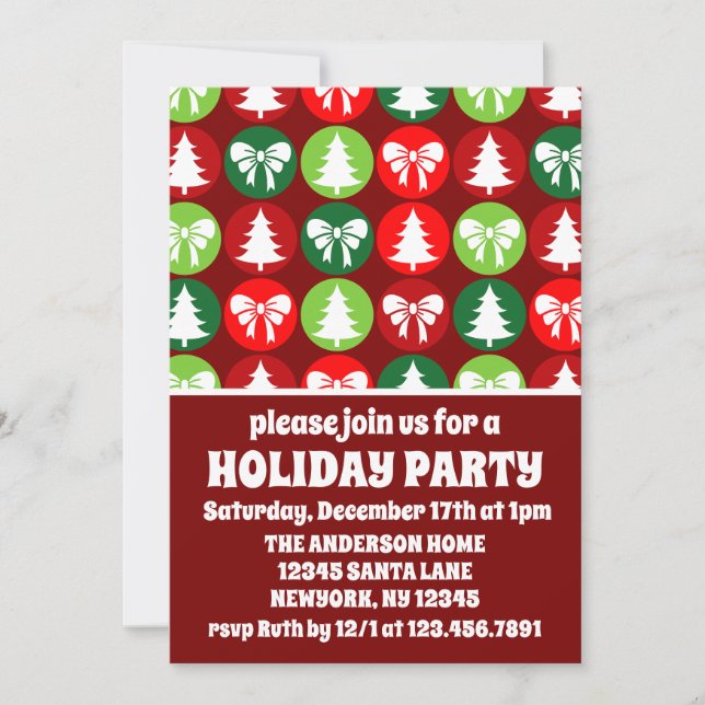 Julfesten vintage Retro Julgranar & Bows Inbjudningar (Framsida)