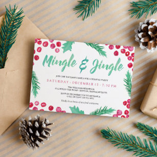 Julfesten Watercolor Berries Mingle & Jingle Inbjudningar