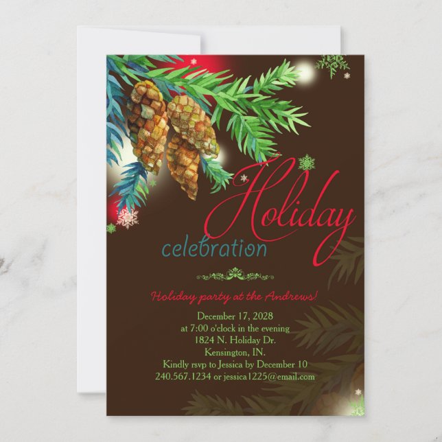 Julfesten Watercolor Gräs Cones Inbjudningar (Framsida)