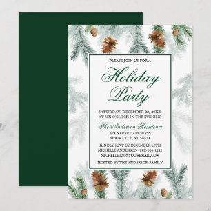 Julfesten Watercolor Greenery Gräs Cones Inbjudningar