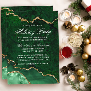 Julfesten Watercolor Grönt Guld Marble Geode Inbjudningar