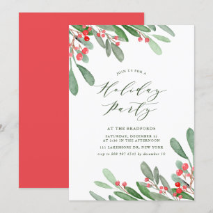 Julfesten Watercolor Holly och Greenery Inbjudningar