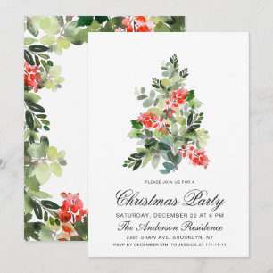 Julfesten Watercolor Holly Träd jul Inbjudningar