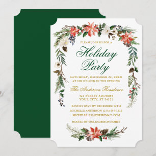 Julfesten Watercolor Poinsettia Guld Grönt Inbjudningar