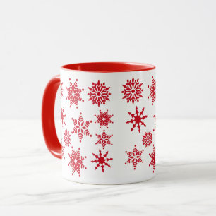 Julfesten White Red Snöflingor Stars Mugg