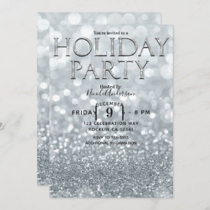 Julfesten White Silver Glitter Bokeh Glam Inbjudningar