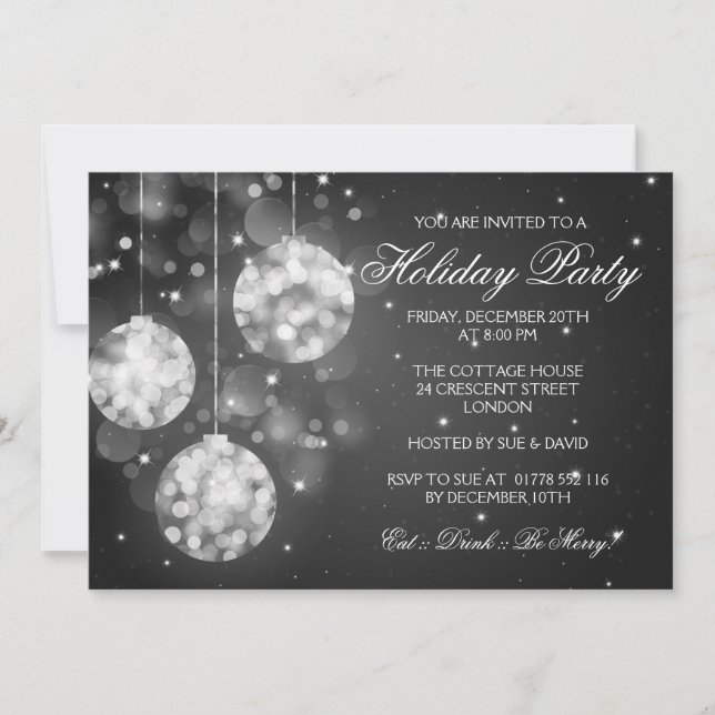 julfestens inbjudan Sparkling Baubles Black (Framsida)