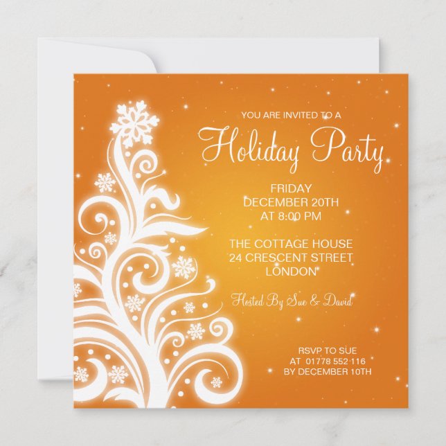 Julfestens inbjudan Swirly Träd Orange (Framsida)