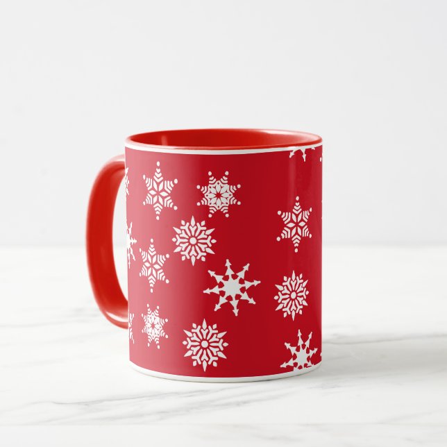 Julfester, Röda och vita Snöflingor-stjärnor Mugg (Framsida vänster)