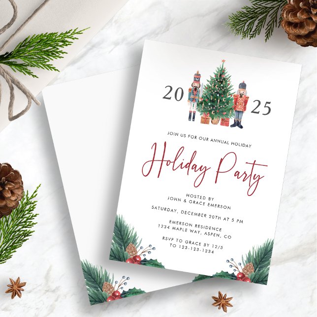 Julfestfirande Inbjudan (2025 Watercolor Nutcracker Christmas Holiday Party Invitation by Painted Paperie
)