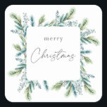 Julfestinbjudan Boho Spruce och Fir Fyrkantigt Klistermärke<br><div class="desc">Jul Party Boho Spruce och Fir</div>