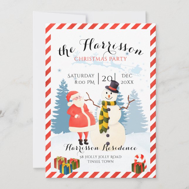 Julfestinbjudan med Tomten och snögubbe Inbjudningar (Framsida)