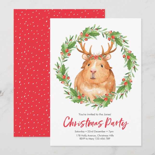 Julfestinbjudan | Söt hamsterkrans Inbjudningar (Fram/baksida)