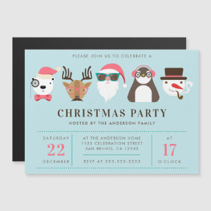 Julfestinbjudan till Hipster Santa & Friends Magnetisk Inbjudningskort