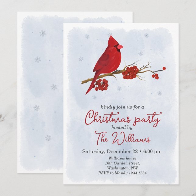 Julfestinbjudan till Red Cardinal Bird Inbjudningar (Fram/baksida)