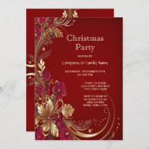 Julfestinbjudan till Red Guld Blommigt