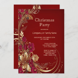 Julfestinbjudan till Red Guld Blommigt Inbjudningar
