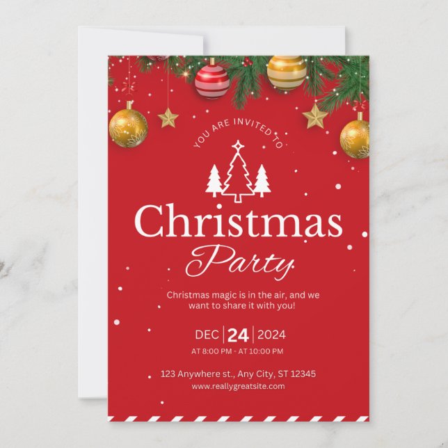 Julfestinbjudan till Red Ornament & Garland Inbjudningar (Framsida)