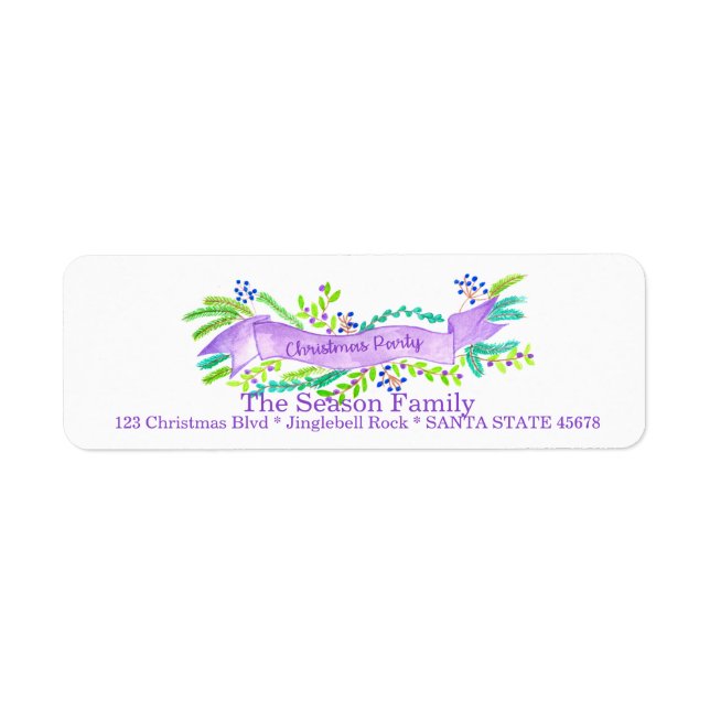 Julfestinbjudan, vattenfärgsjul jul returadress etikett (Framsidan)