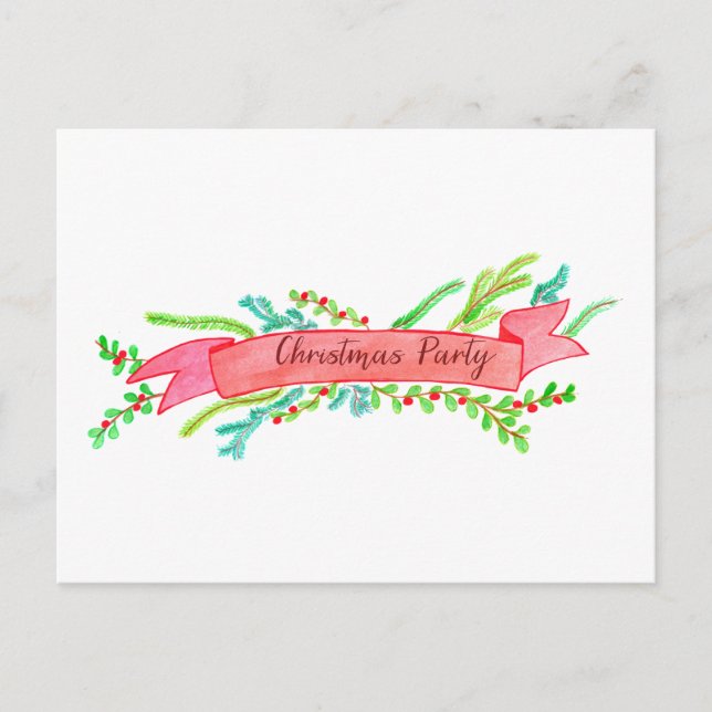 Julfestinbjudan, vattenfärgsjul jul vykort (Framsida)