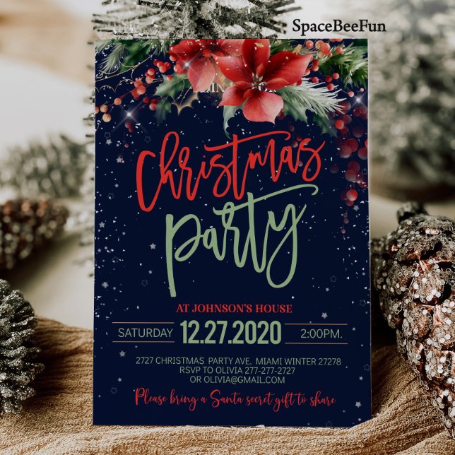 Julfestinbjudan Winter Winterberry Inbjudningar (Christmas party invitation Winter Winterberry Christmas party invite Red Holiday party)