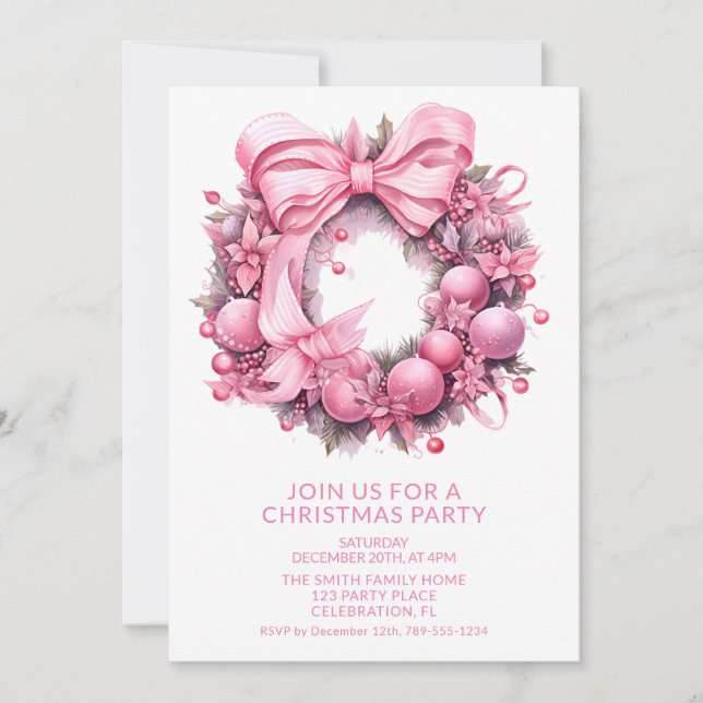 Julfestinladning med rosa krans inbjudningar (Framsida)
