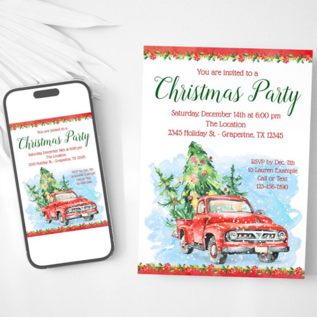 Julfestinladningar med vintage-lastbil inbjudningar (Vintage truck Christmas party invitation. Available for instant download and print.)