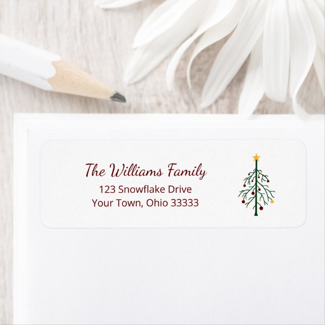 Julfestive Evergreen Träd Returadress Returadress Etikett (Insitu)
