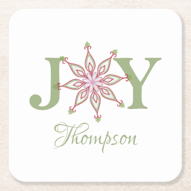 Julfestive Helgdag Snowflake Joy Typography Underlägg Papper Kvadrat (Framsidan)