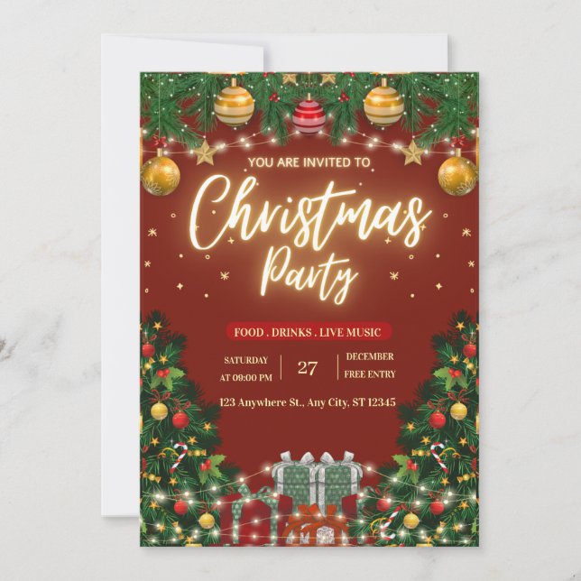Julfestlig inbjudan till julfest (Framsida)